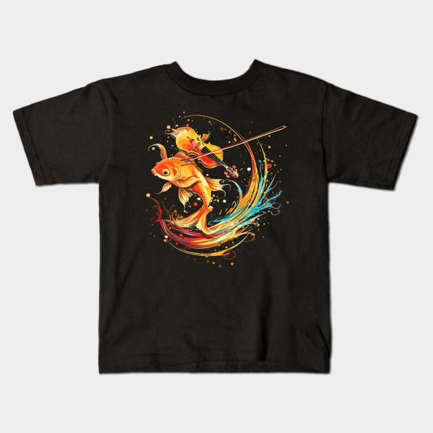 Goldfish Playing Violin Kids T-Shirt by JH Mart